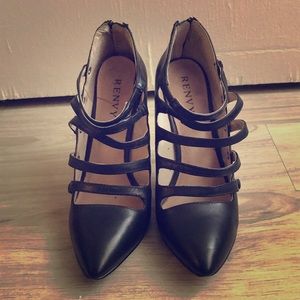 Renvy strappy black heels, Sz 8